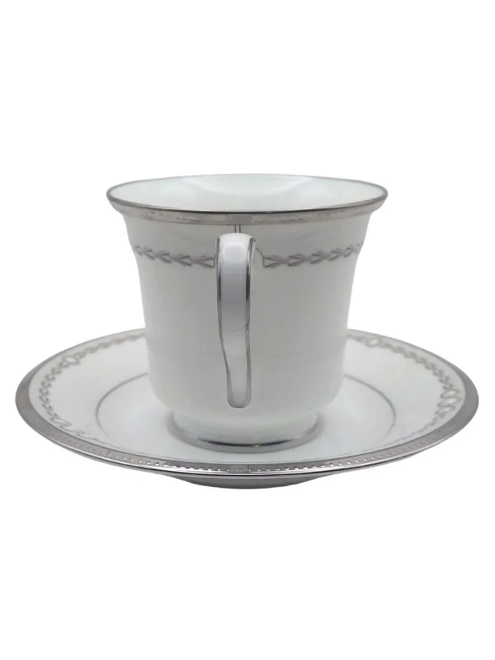 Noritake Bone China Tea Cup & Saucer Pearl Luxe Porcelain Japan 4816 Silver Trim